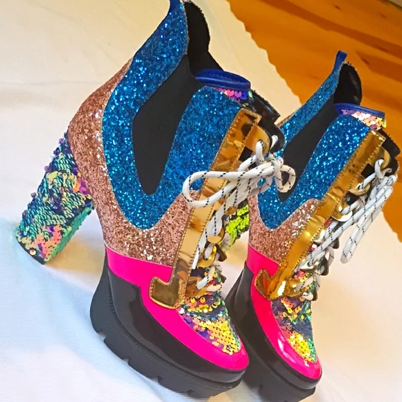 Colorful Glitter Platform Ankle Boots - Picture 1 of 10